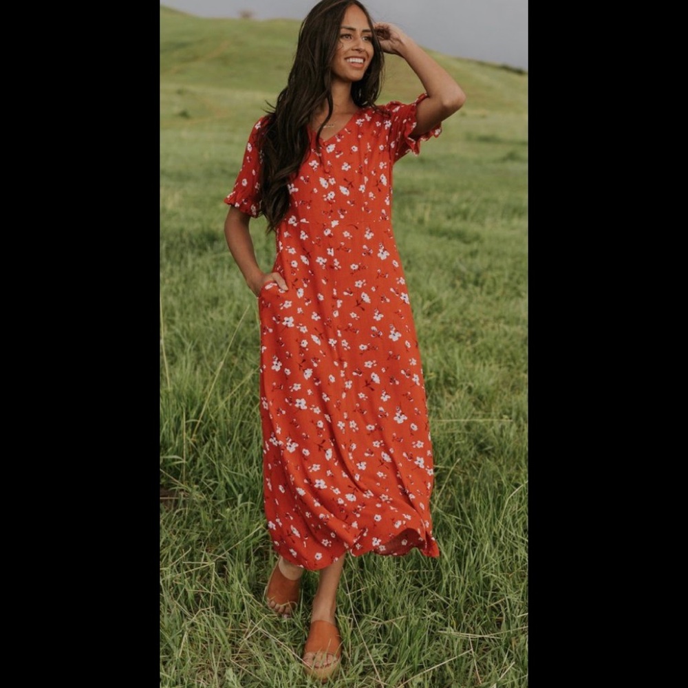 Red floral dress